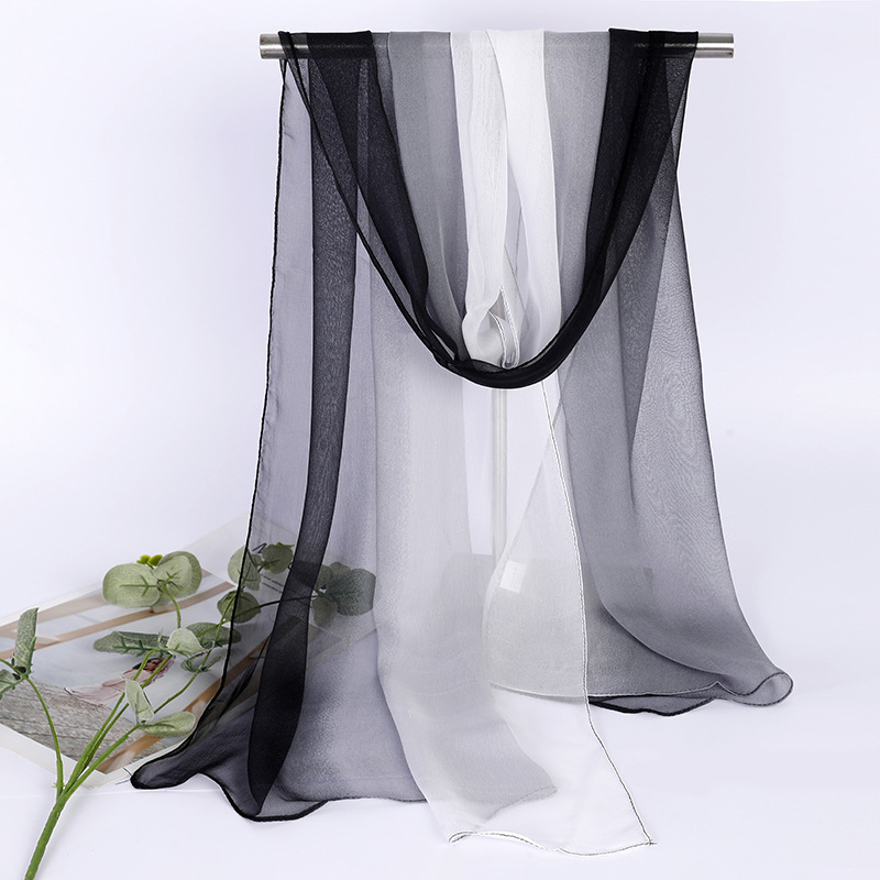 Grey ombre chiffon scarf with sheer drape