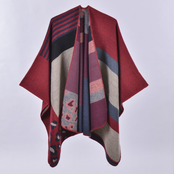 Stylish Color - Block Poncho Cape - Image 6