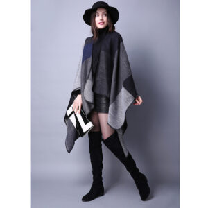 Red and gray colorblock poncho wrap front styling