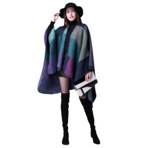 Women's open-front colorblock cape outfit detail