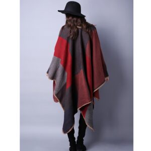 Wool-blend poncho wrap drape and color detail