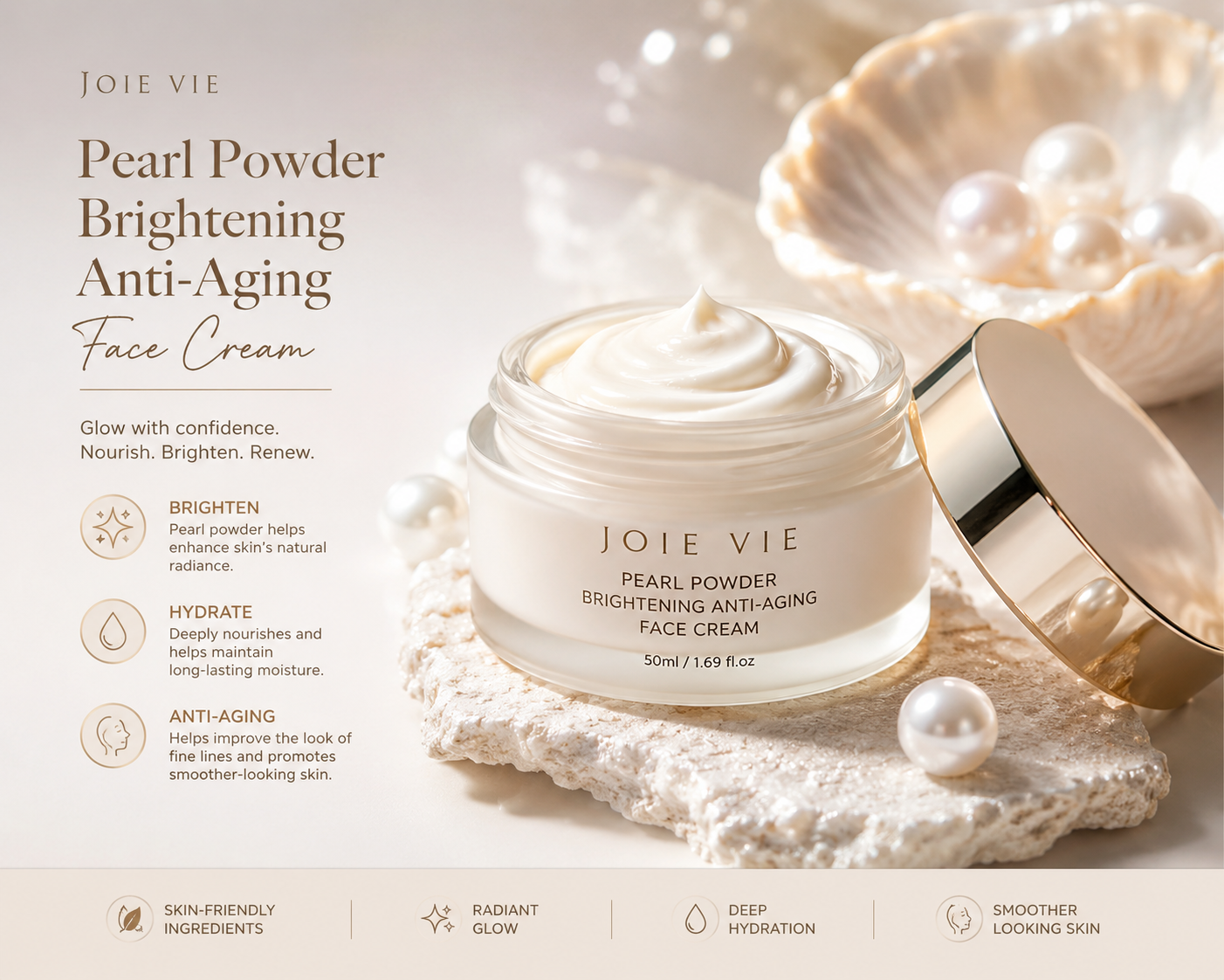 Pearl Powder Brightening Anti-Aging Face Cream for radiant-looking skin